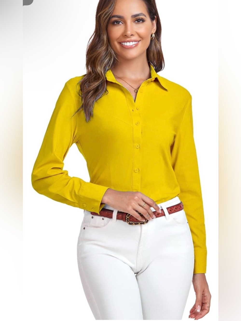 Womens Button Down Long Sleeve Shirts Official Business Blouse Basic size M